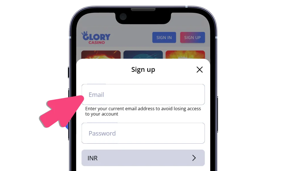 Enter personal information on smartphone to register at Glory Casino