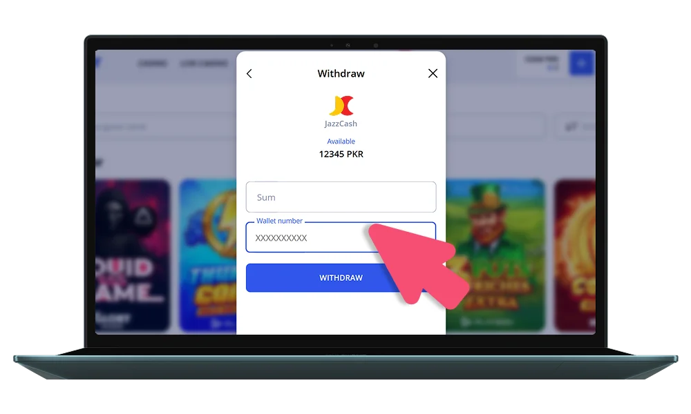 Choose the amount and insert your data - Glory Casino PK